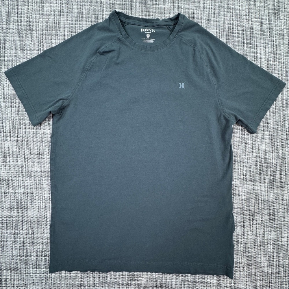 Hurley Mens Large Blue Gray T Shirt Cotton Stretch Raglan Short Sleeve Crewneck